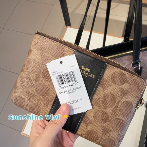 NWT bundle COACH Station Tote Bag Maxi CCD69 & CW854 Zip Wristlet Gold/Tan/Black - Picture 9 of 10